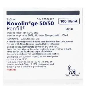 Novolin GE 50/50 Penfill Cartridges (100 Units/mL)